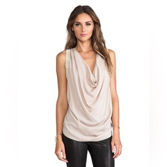 Haute Hippie Blush Draped Top with Beaded Accents - Picture 1 of 12